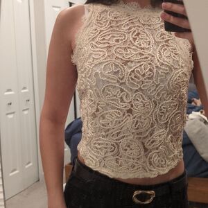 Zara Trafaluc White Lace Top Size M